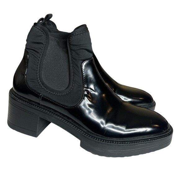 Zara Chelsea Lug Sole Chunky Heel Platform Ankle Boot Black Size 39 US 8 - Picture 2 of 16